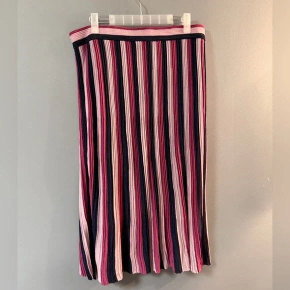 Michael Michael Kors Ribbed Knit Midi Skirt – Pink Stripe | Size L - Picture 5 of 7
